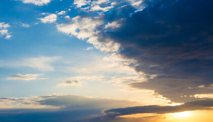 Naklejka na ściany i meble cloudy sky at sunset cloudy sky background horizontal banner