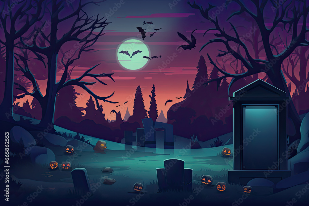 Aufkleber halloween background design with 404 timeout error webpage with a graveyard backdrop, misty atmosphe