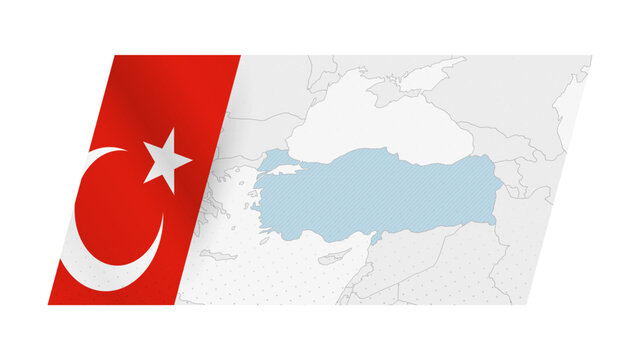 Turkey map in modern style with flag of Turkey on left side.