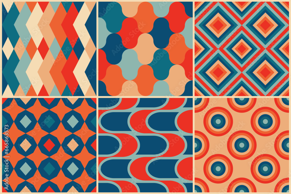 Wall mural geomatical retro seamless patterns in the style of the 50s and 60s