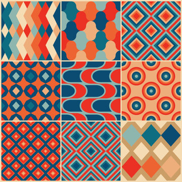 Vintage retro seamless patterns in the style of the 50s and 60s
