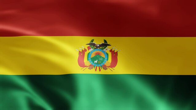 Bolivia flag is waving 3D animation. Bolivia flag waving in the wind. National flag of Bolivia. Flag seamless loop animation 4k.
