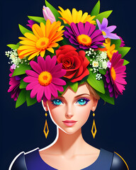 Breathtaking photo of a beautiful woman with flowers AI art