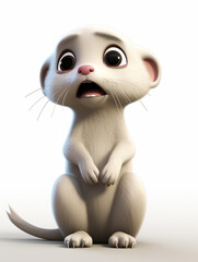 A 3D Cartoon Ferret Sad and Surprised on a Solid Background