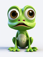 Fototapeta premium A 3D Cartoon Frog Sad and Surprised on a Solid Background