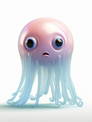 A 3D Cartoon Jellyfish Sad and Surprised on a Solid Background