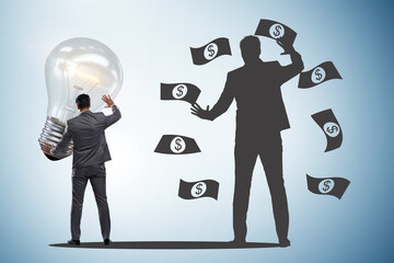 Businessman in money making idea concept