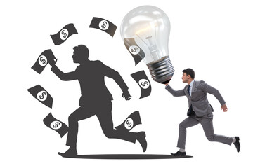 Businessman in money making idea concept