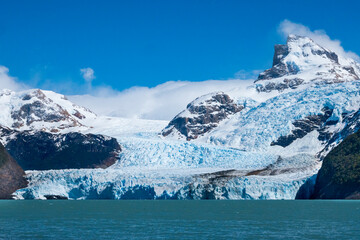 Beautiful Spegazzini Glaciar surrounded by trees. Patagonia, Argentina.