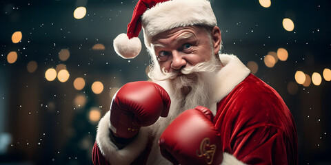 santa claus boxer with boxing gloves - obrazy, fototapety, plakaty