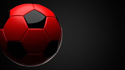 Fototapeta premium Red soccer ball on black text space. 3d illustration.