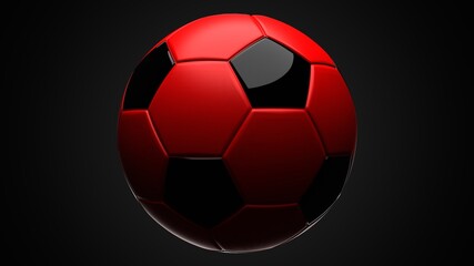 Fototapeta premium Red soccer ball on black background. 3d illustration. 