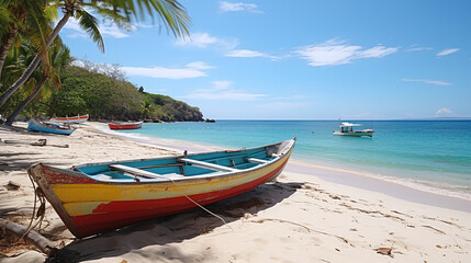 Fototapeta na wymiar a colorful boat in the caribbean shore on a sunny day