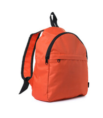 One stylish orange backpack isolated on white