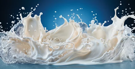 Zelfklevend Fotobehang Splashes of milk, fresh cow white milk - AI generated image © BEMPhoto