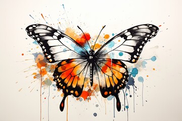 butterfly orange black wings graffiti female floating color splashes fill regeneration flying signature full body white paint design