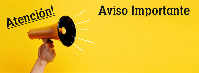 Megáfono con un cartel que dice Atención! y Aviso importante. Ideal para hacer comunicados al...