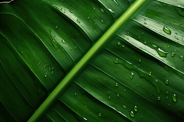 A close-up shot of a banana leaf reveals its intricate veins and textures, offering a botanical and detailed image