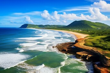 Beautiful panoramic landscape of Pipa Beach in Rio Grande do Norte, Brazil. Generative AI