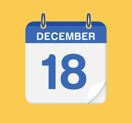 December 18. Calendar date.  A leaf of the flip calendar.