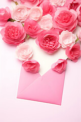 pink roses with card and heart