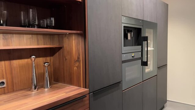 Modern kitchen assembly for sale in a cabinet furniture store