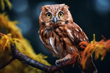Owl perched on a tree branch in nature