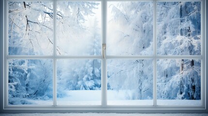 Frost-covered window panes framing a snowy world.cool wallpaper	