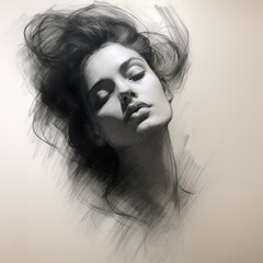 Impressionistic charcoal illustration of a female model.  - obrazy, fototapety, plakaty