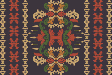 Ikat floral paisley embroidery on black background.geometric ethnic oriental pattern traditional.Aztec style abstract vector illustration.