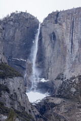 Yosemite Falls with ice and snow