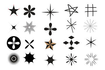 Flat sparkling star collection icon symbols