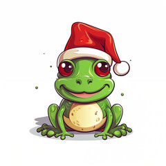 Frog wearing a Santa hat
