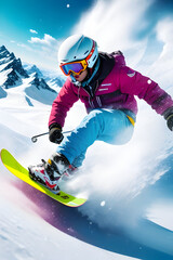 Fototapeta na wymiar Snowboarder jumping in mountains. Extreme winter sport. 3D Rendering