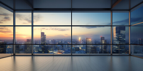 Fototapeta na wymiar sunset in the city, buildings contemporary interior room , City of Dreams Sunset Over the Skyline