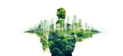 Business man with green city