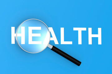 Health word with magnifying glass