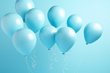 3D balloons on light blue background. Generative AI