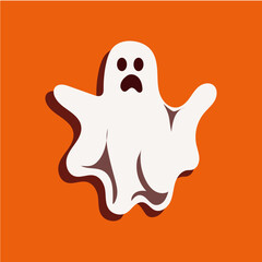 Ilustración a mano alzada de fantasma asustadizo vectorizado fondo anaranjado halloween octubre