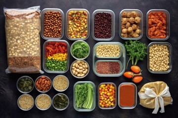 Organized Meal Prep Containers with Budget-Friendly and Nutrient-Packed Meals, Top View