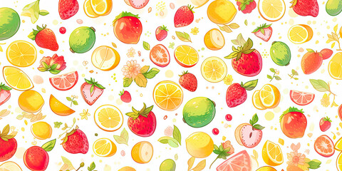 Anime fruits background multiple fruit backdrop banner healthy eating, generated ai