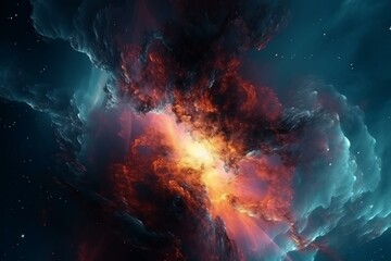 Mystical celestial formation radiating vibrant colors and cosmic energy, in a captivating display of nebula. Generative AI