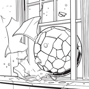 Ball Breaking A Window Coloring Page