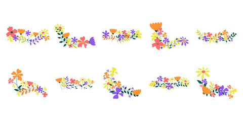 Fototapeta na wymiar Cute spring flower border and corner shape. Floral seamless patterns border. Vector illustration on white background