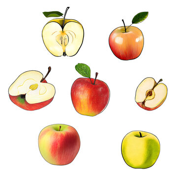 Apple various illustrations PNG generative AI