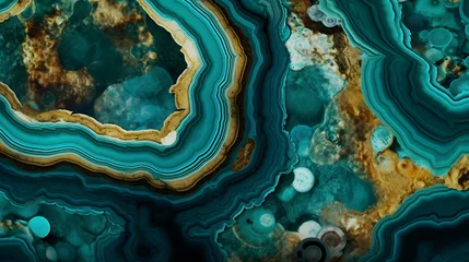 Papier Peint photo Photographie macro Luxury green Turquoise and Gold Marble texture background, Abstract background of stone texture, macro mineral stone texture waves structure Turquoise