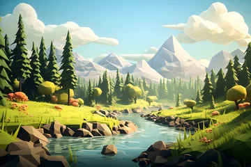 Deurstickers 3d illustration mountain landscape, nature low poly, generative ai © Виталий Сова
