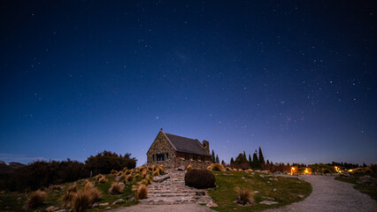 The Church of the Good Shepherd in the night of Lake Tekapo