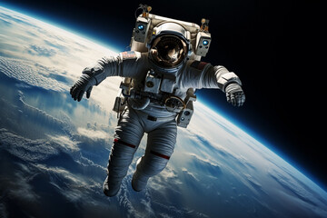 宇宙空間で船外活動を行う宇宙飛行士 - obrazy, fototapety, plakaty