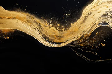 Fotobehang 黒背景に高級感ある金色の筆模様 © Kinapi